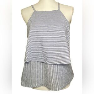 MINKPINK Blue & White Striped Layered Halter Tank Top – Size Medium